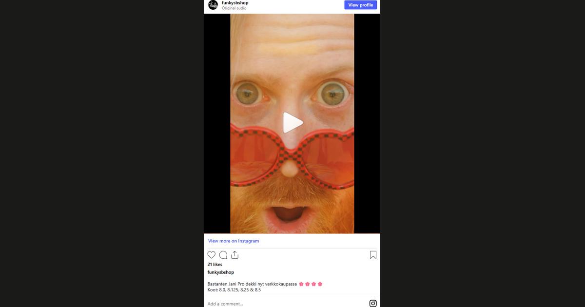 Kuvakaappaus @funkysbshop-tilin Instagram-postauksesta