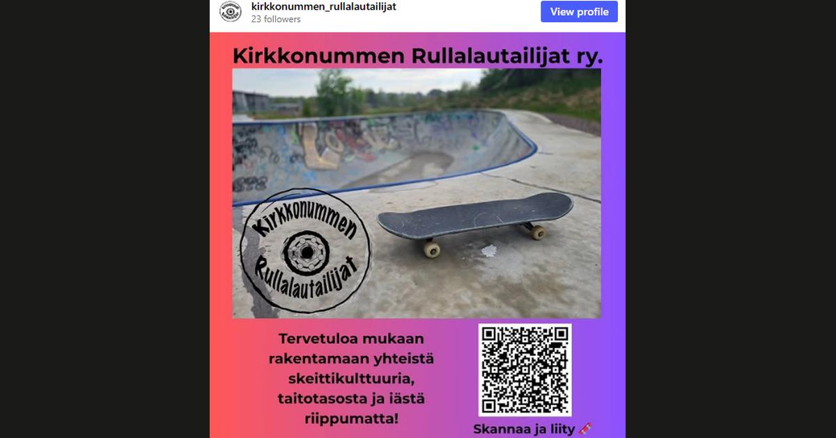 Kuvakaappaus @kirkkonummen_rullalautailijat-tilin Instagram-postauksesta
