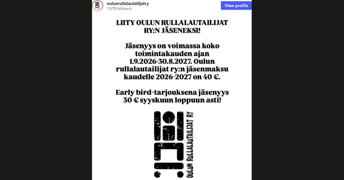 Kuvakaappaus @oulunrullalautailijatry-tilin Instagram-postauksesta