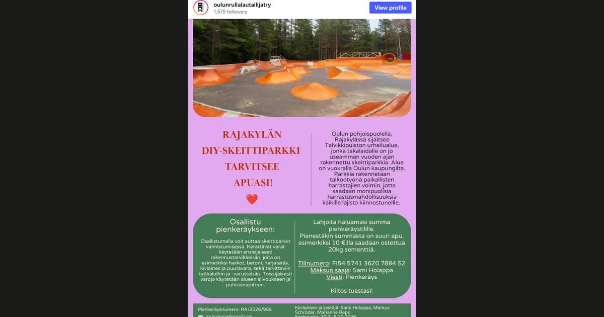 Kuvakaappaus @oulunrullalautailijatry-tilin Instagram-postauksesta