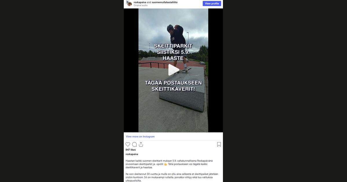 Kuvakaappaus @roskapaiva-tilin Instagram-postauksesta