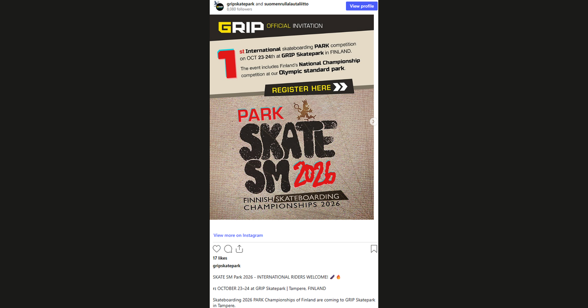 Skate SM 26 Park: Gripissä jaetaan 4 000 euroa, lauantaina ensi-illassa hallin oma leffa
