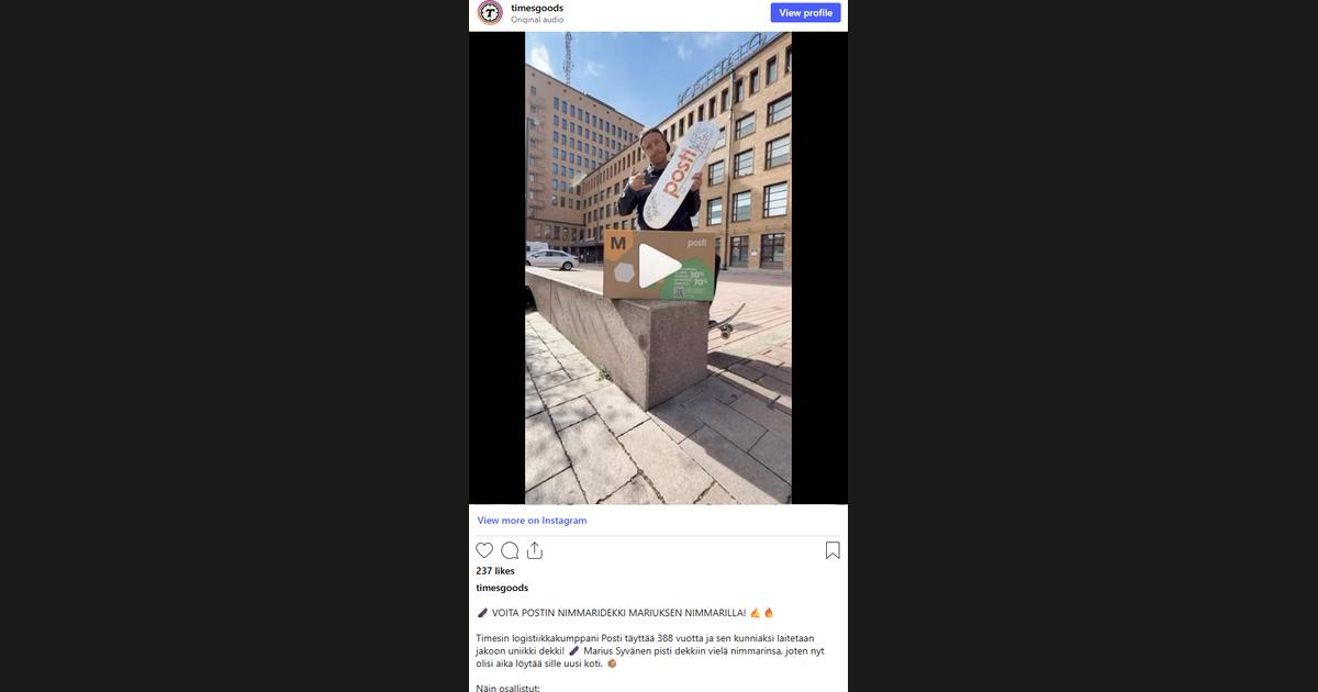 Kuvakaappaus @timesgoods-tilin Instagram-postauksesta